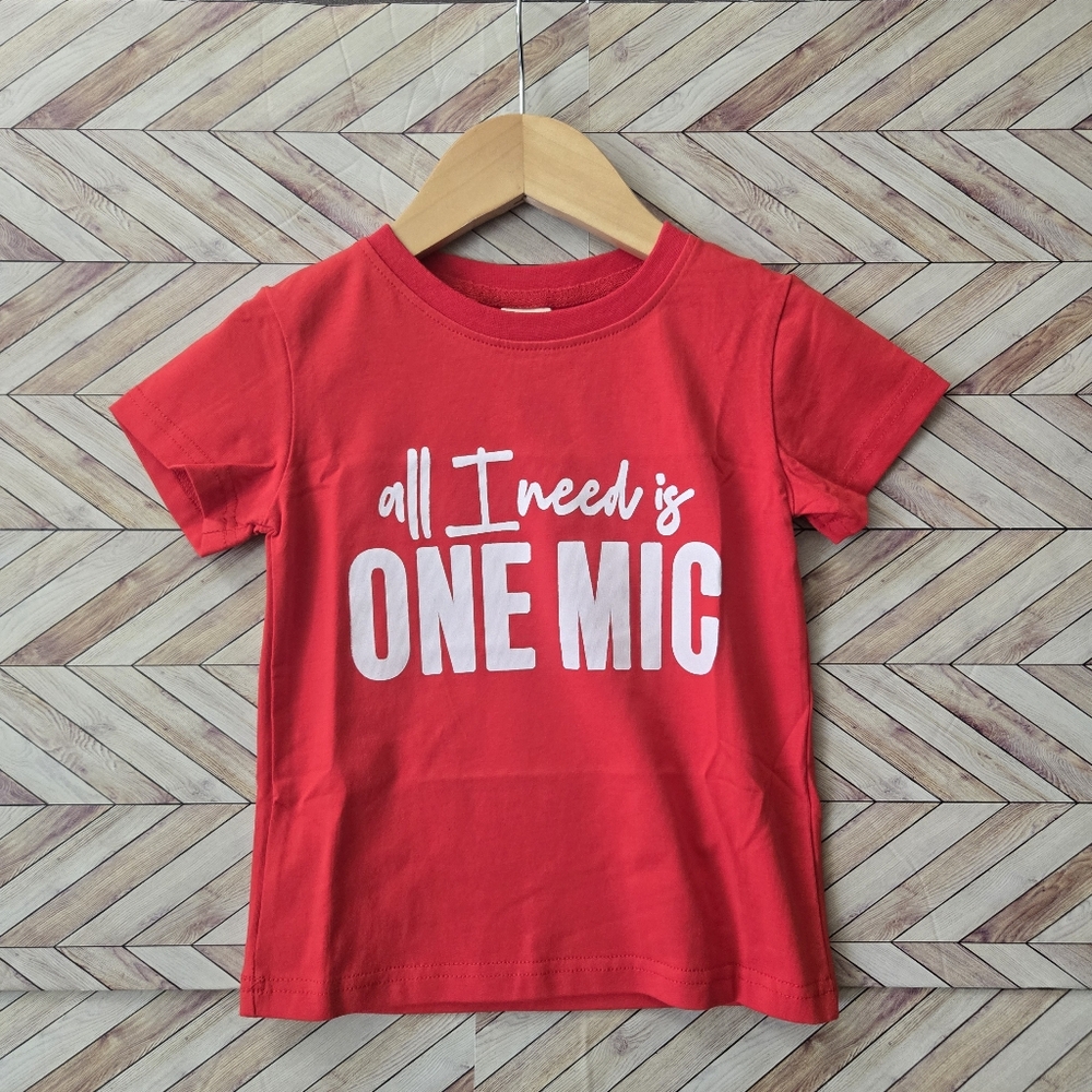 ​Hip Hop Kids Graphic Tee Red "All I Need Is One Mic" Toddler Rap T-Shirt Unisex